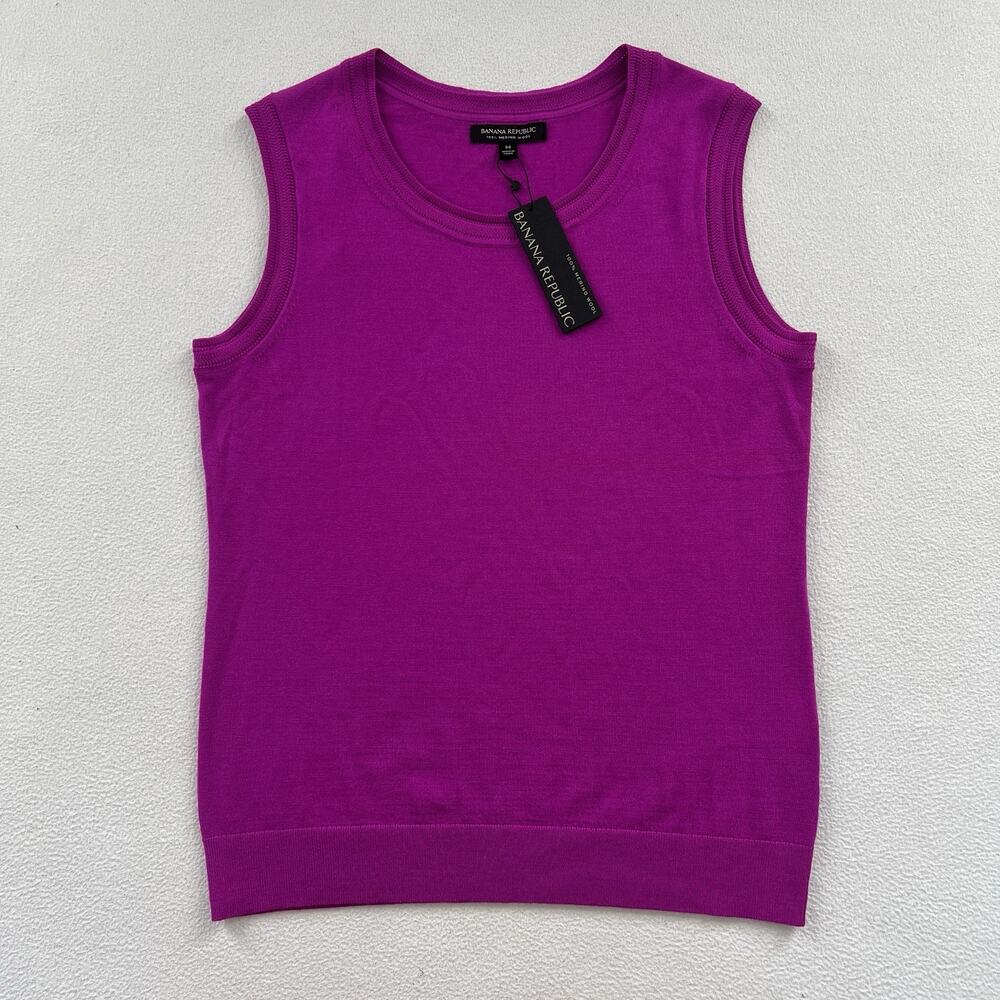 NWT Banana Republic Magenta Purple Merino Wool Sleeveless Sweater Shell Top M